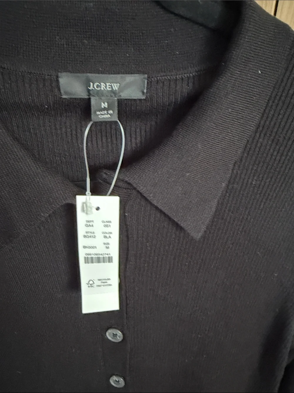 J. Crew Black Long-Sleeve Button-Front Knit Dress